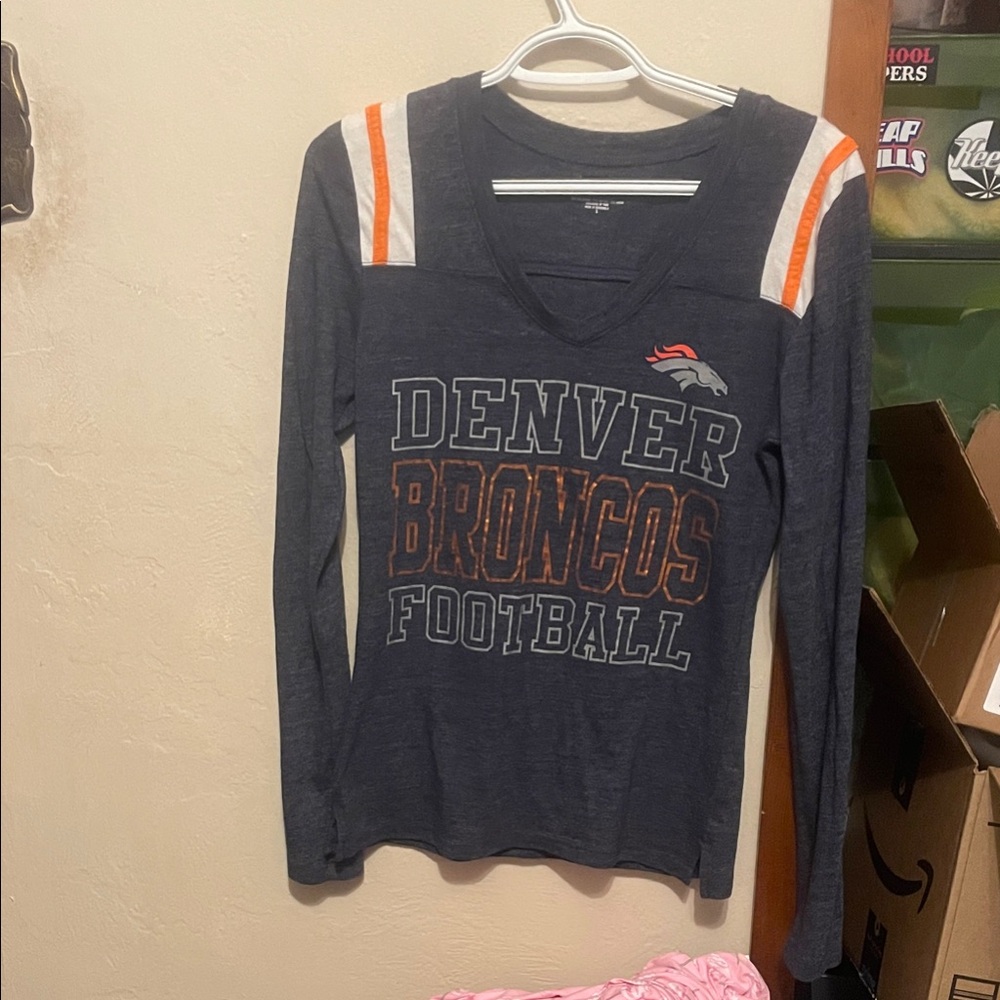 Women's Long Sleeve Tee - Navy and Orange